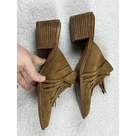 Madewell Mules Womens 8.5 Dani Fringe Suede Leather Heel Bootie Boho Preppy - Picture 9 of 11
